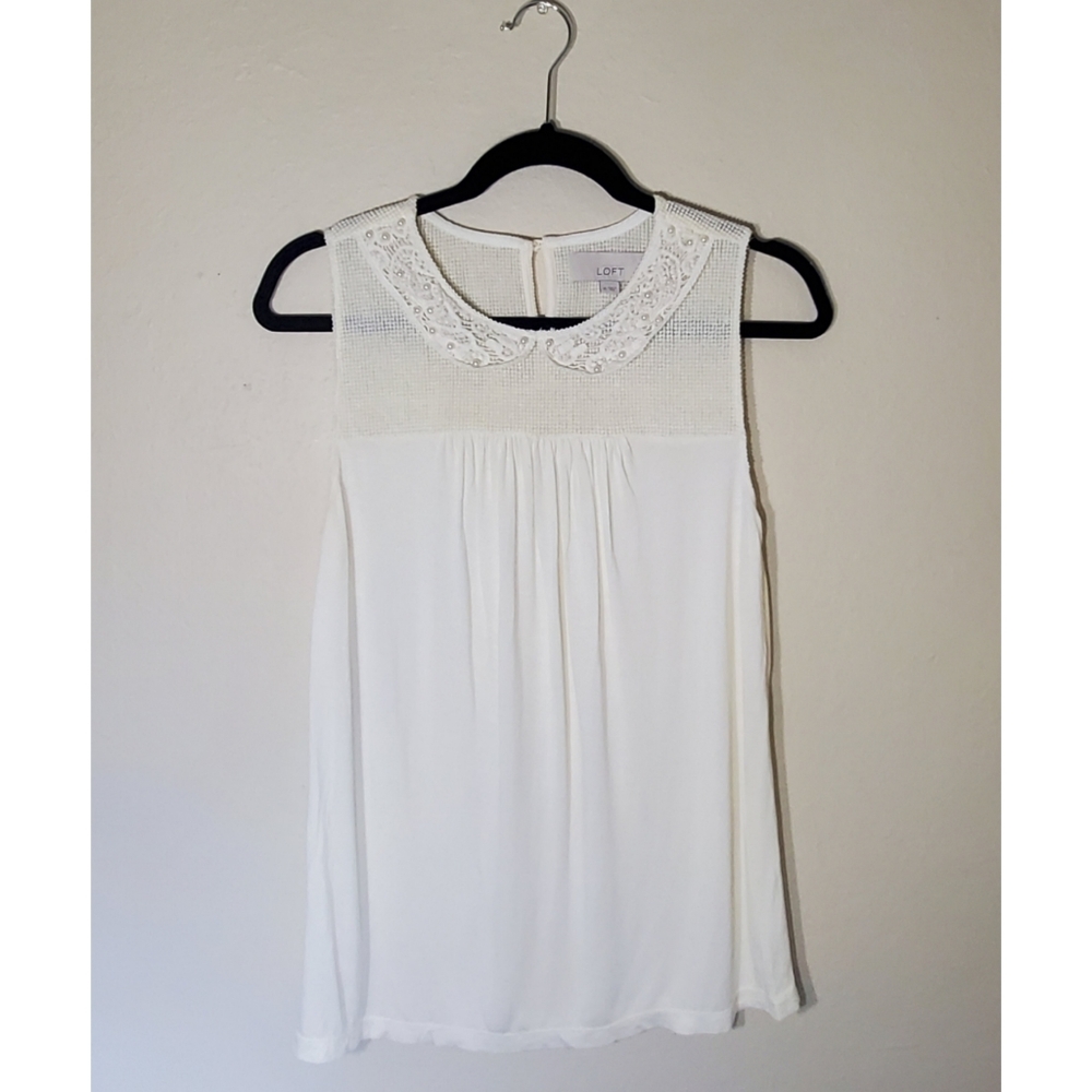 LOFT Ann Taylor Ivory Beaded Blouse